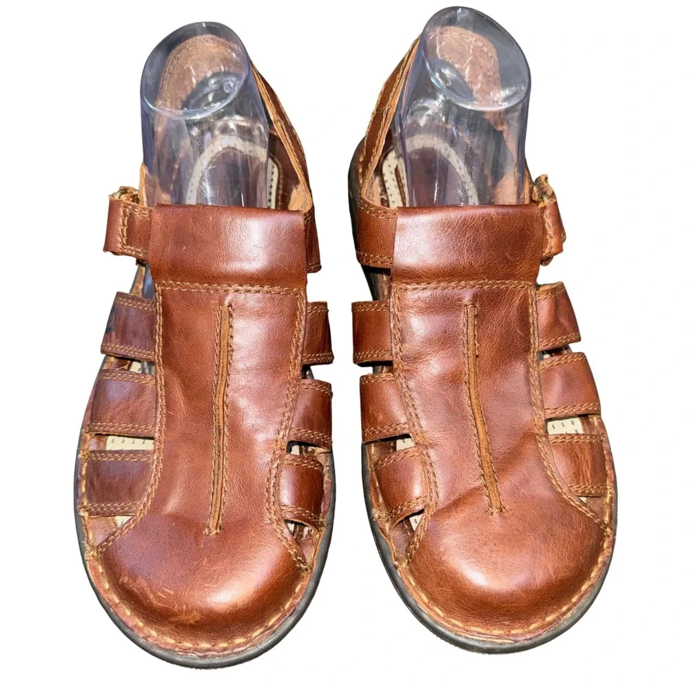 Born Mens Brown Leather Fisherman Sandals Closed Toe Comfort Shoes 10M